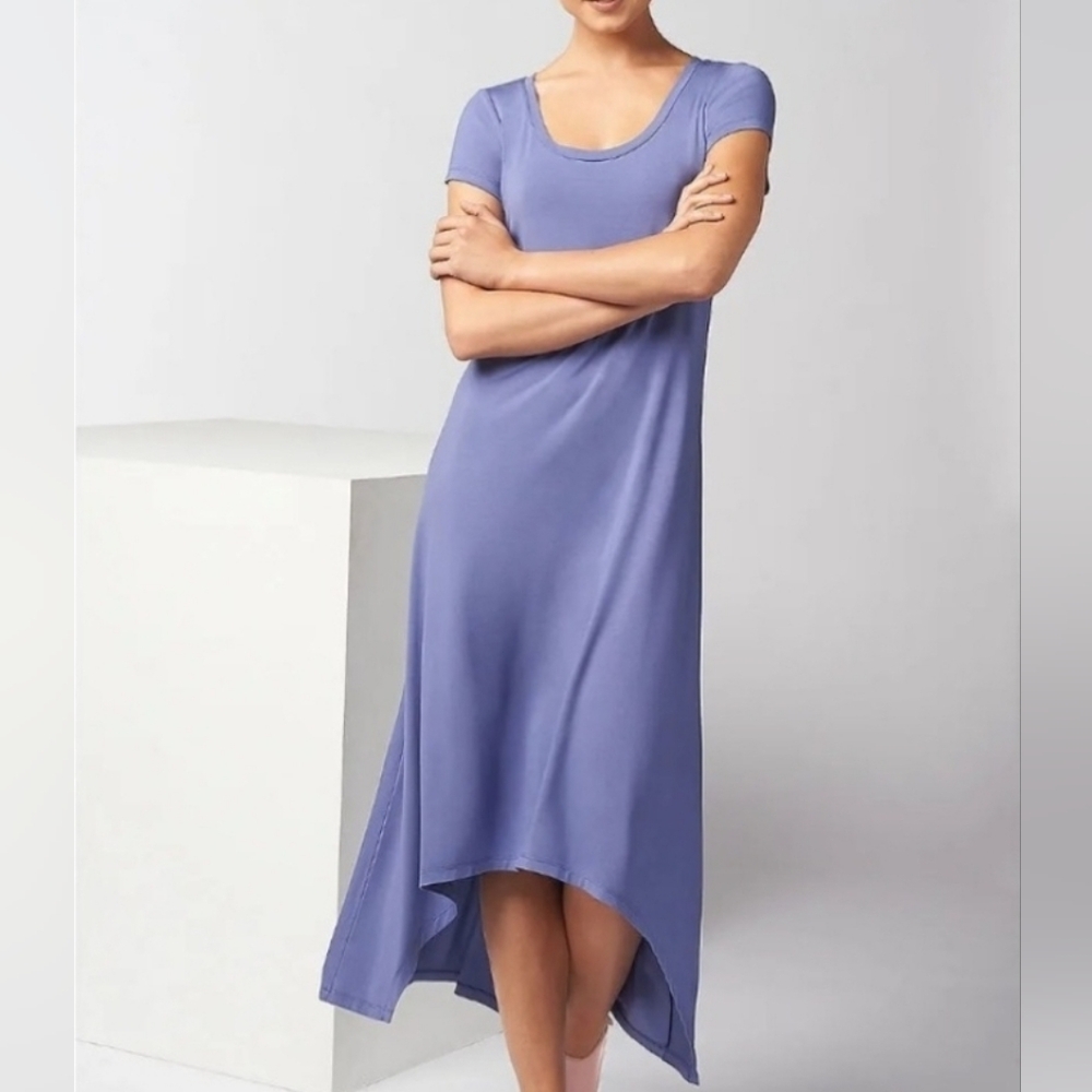 H by Halston Womens XS Purple Hi Low T-shirt Dress Short Sleeve Asymmetrical Hem